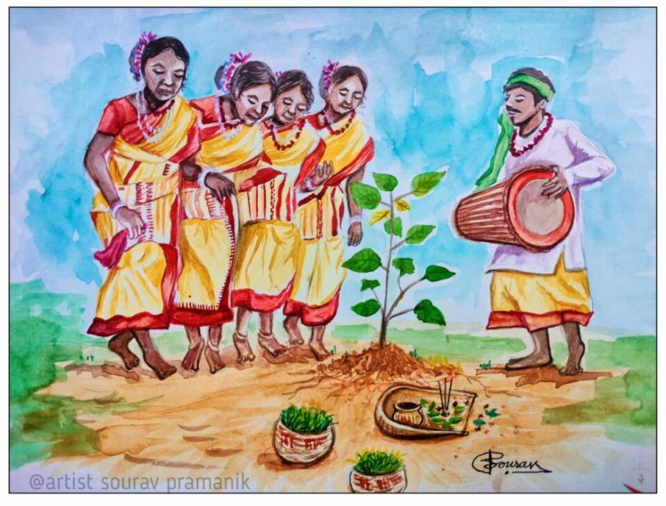 Saraikela News : करम पर्व पर कलाकार सौरव प्रमाणिक ने बनाई पेंटिंग, मिली सराहना…..